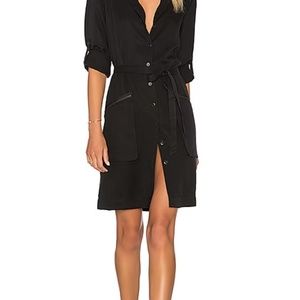 ATM Tencel Belted Button Front Shirt Dress with Front zipper Pockets